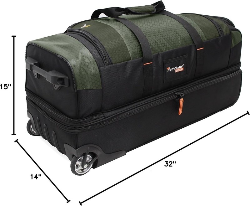 Pathfinder Gear 32 Inch Rolling Drop Bottom Duffel, Olive 32"L x 14"W x 15"H gallery