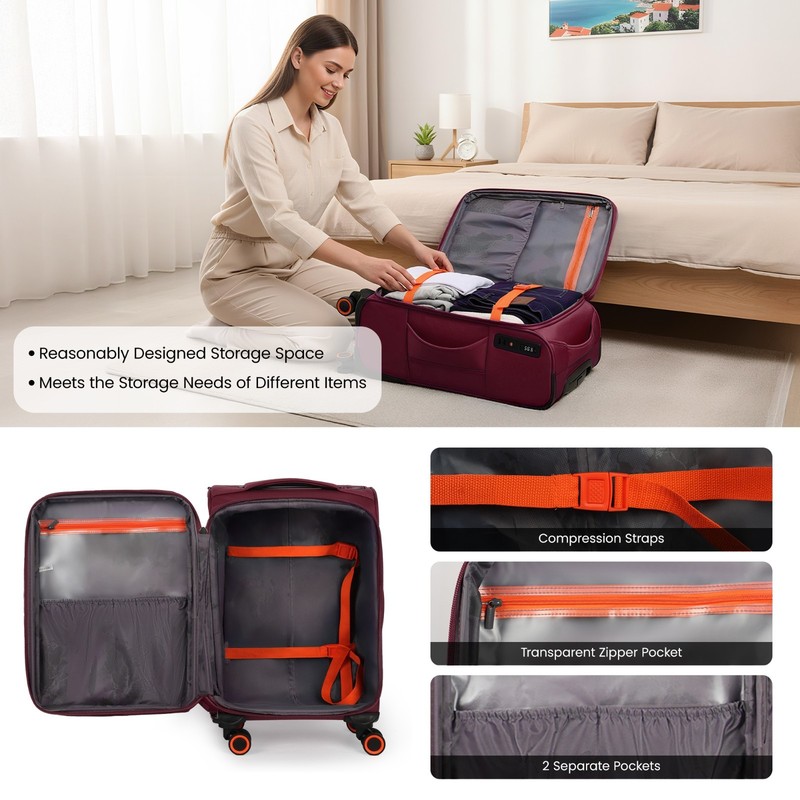 Expandable Luggage Set Large Capacity Softside Suitcase with Wheels & TSA Lock gallery