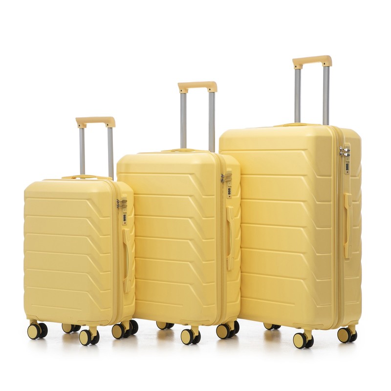 3 Piece Luggage Set 20 24 28in ABS Spinner Suitcase Set Yellow