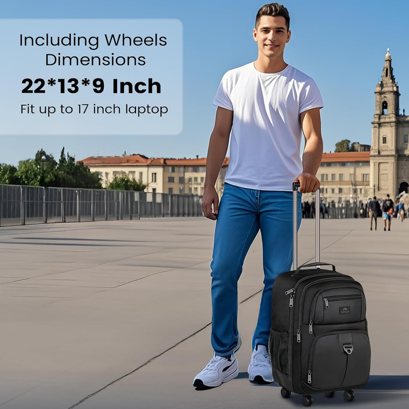 Rolling Backpack with 4 Wheels, 17 Inch Roller Travel Laptop Backpack for Women gallery