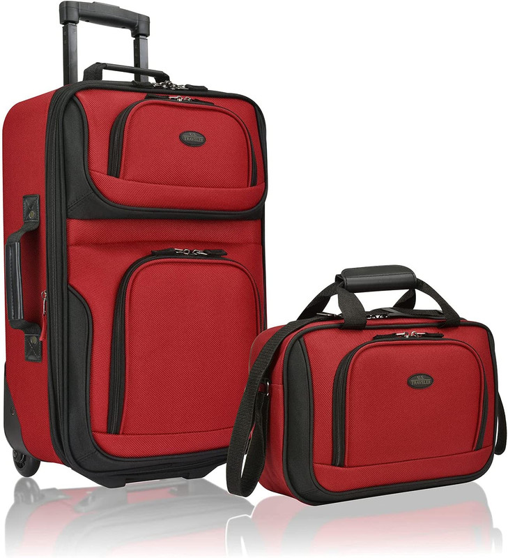 Rio Rugged Fabric Expandable 2-Piece Rolling Carry-On Luggage Set Red