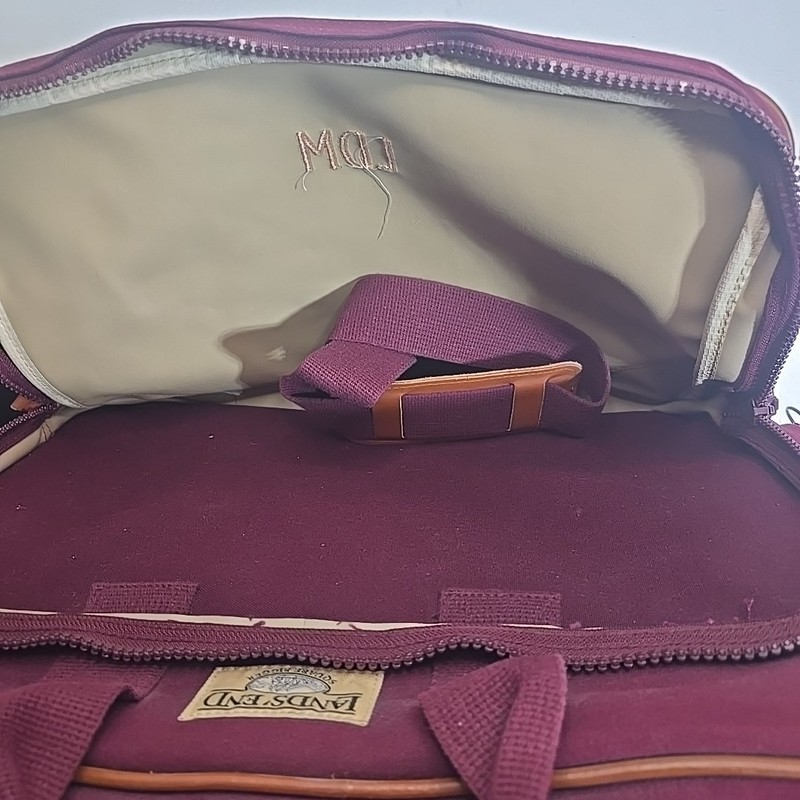 Vintage Lands End Deluxe Square Rigger Canvas Leather Garment Bag Burgundy USA gallery
