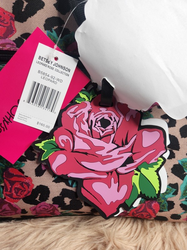 NWT Super Cute! BETSEY JOHNSON 22in Leopard Rose Wheeled Duffle gallery