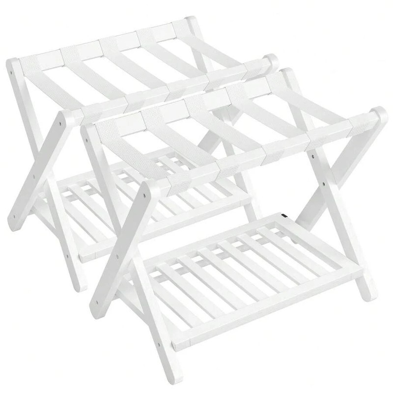NEW Solid Wood Luggage Racks, Set Of 2, No Assembly Required, Foldable Suitcase