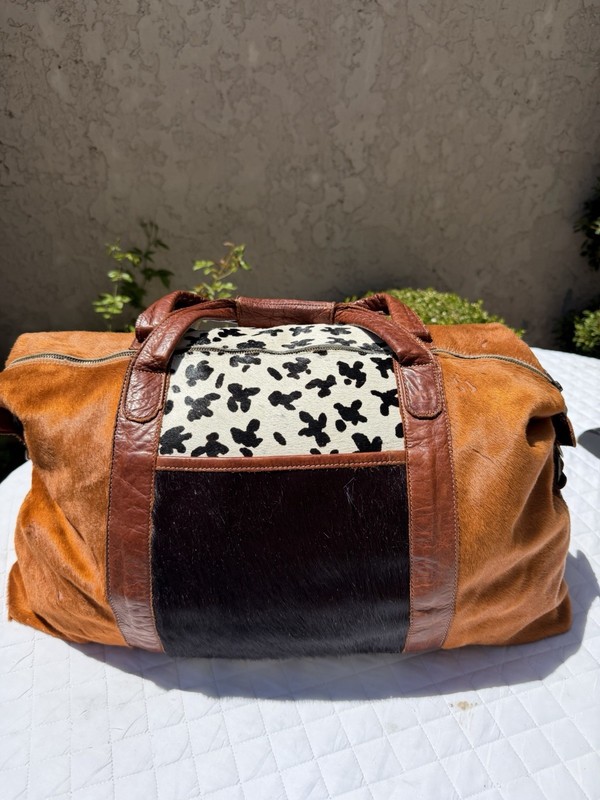 Handmade In USA Western Cowhide Leather Travel Weekender Carry-On Duffle Bag gallery