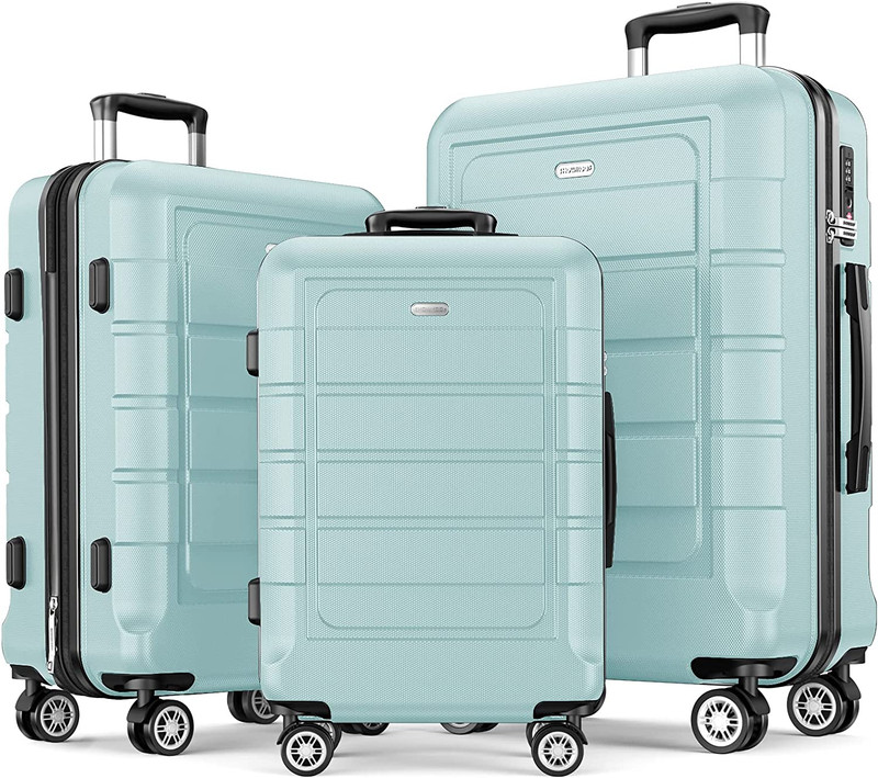 Expandable PC+ABS Luggage Set with Double Wheels and TSA Lock in Mint Green