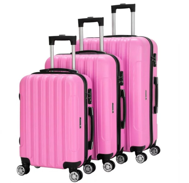 HOT PINK 3PCS Luggage Set Hard Shell Suitcase Travel Bag Trolley 3-in-1 Multifu
