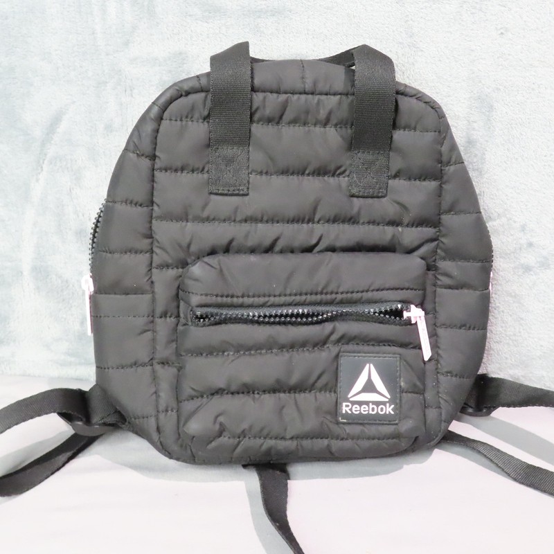 Reebok Quilted Mini Backpack Black One Size Logo Front Pocket Travel Daypack