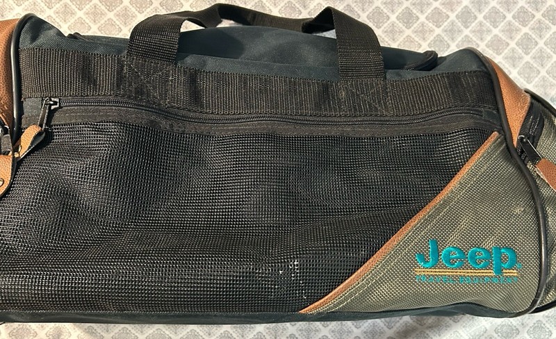 Vintage Jeep Travel Equipment Duffle Bag Faux Leather 4 Zip Compartment