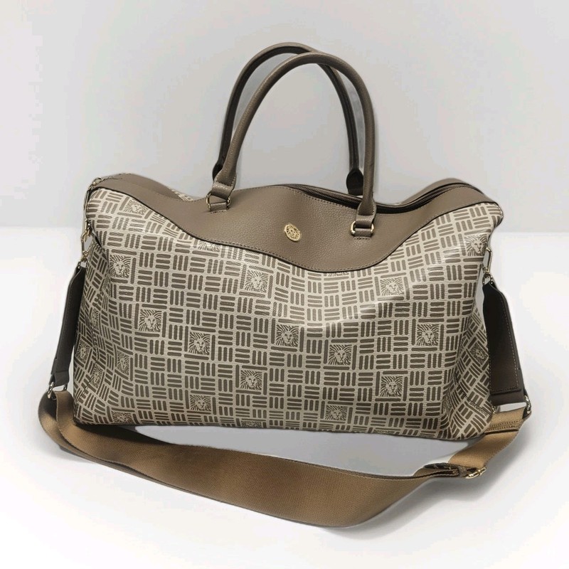 Anne Klein Weekend Bag Brown Gold Tone Lion Logo Tote 16x9x9 Duffle Bag Travel