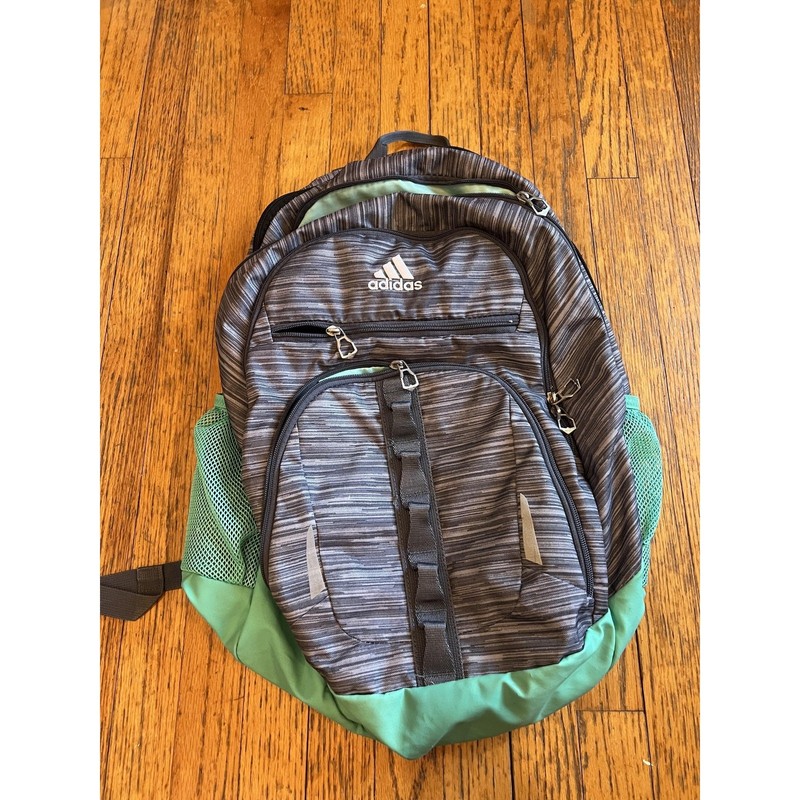 Adidas Backpack Gray Green Multi-Compartment Mesh Pockets School Travel Bag