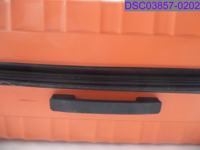 Used Amazon Basics Orange Hardside Suitcase Exterior Measures 19" x 27" x 12" gallery