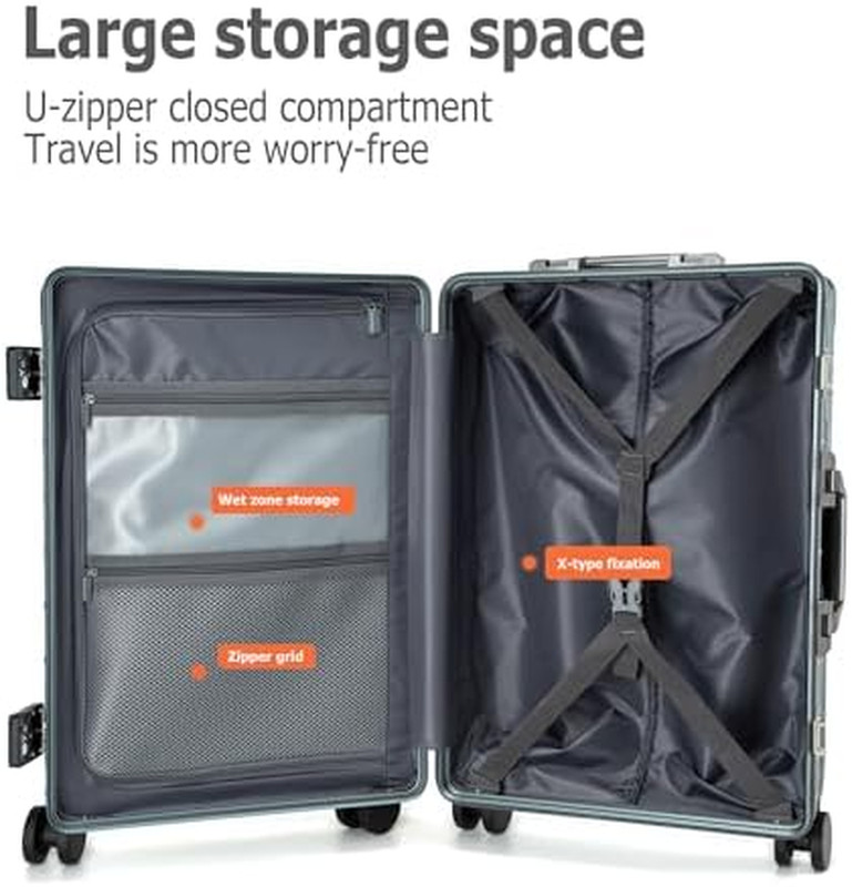 Aluminium Frame PC Hard Shell Spinner Wheels Luggage,20.8"X15"X8.7 Airline Appro gallery