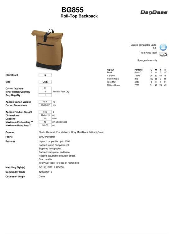 BagBase Roll Top Backpack BG855 - Roll Top School College Laptop Satchel Retro gallery