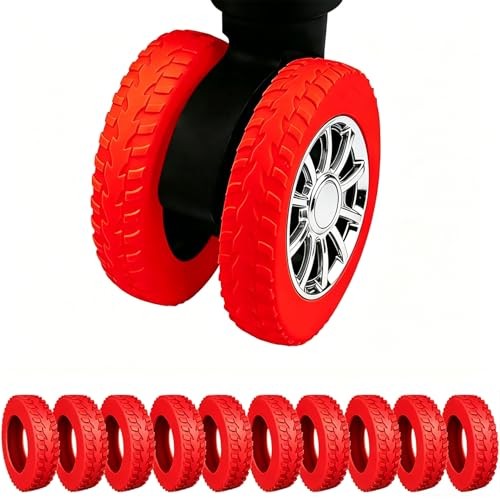 10 Pcs Luggage Wheel Covers, Upgraded Wear Resistant Silent Shockproof Red