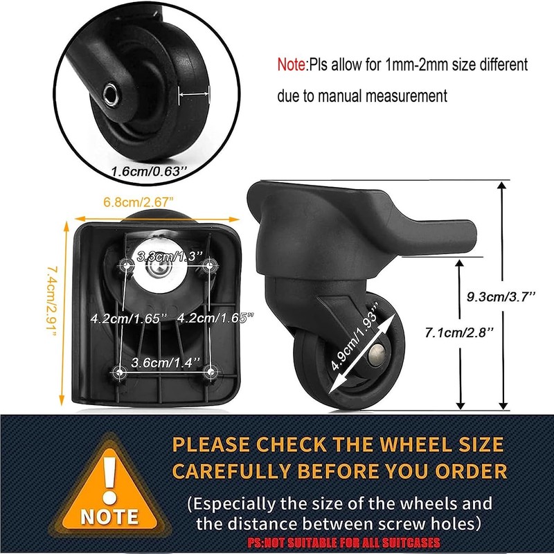 Suitcase Wheels Casters Set - Travel Customs Box W044 gallery