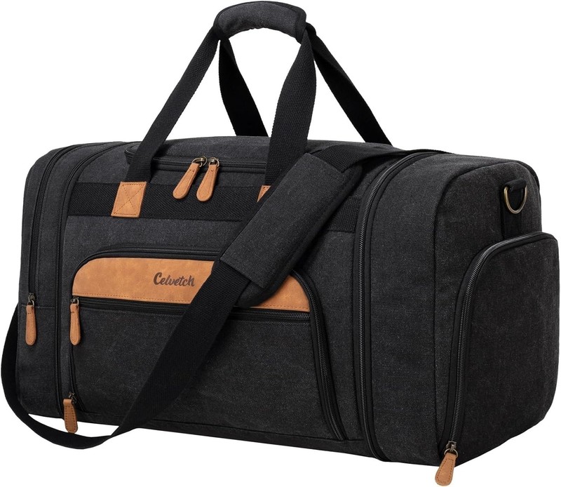Expandable Canvas Duffle Bag Travel Weekender Bag Shoes Compartment Gym Business