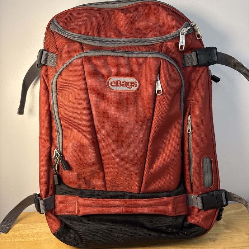 eBags Mother Lode Convertible Backpack Travel Luggage Expandable Red Black