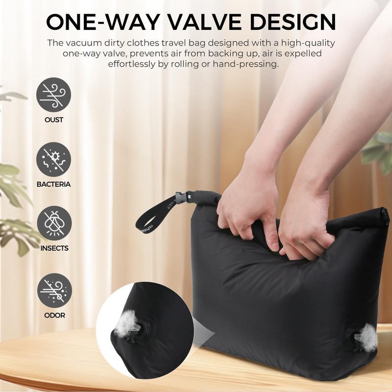 Travel Compression Laundry Bag, Pump-Free Vacuum Space Saver Bag for Dirty Cl... gallery