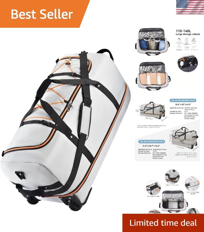 Packable 32” Rolling Duffle Bag with Retractable Wheels and Waterproof Design