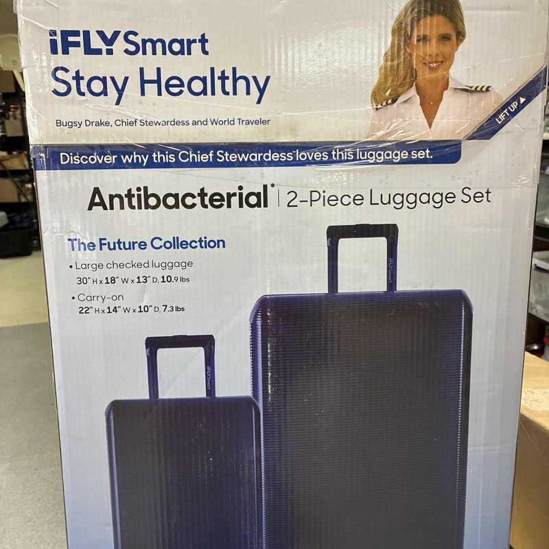 iFLY Smart Future 2-Piece Luggage Set Blue TSA Spinner Carry-On Large. Navy.
