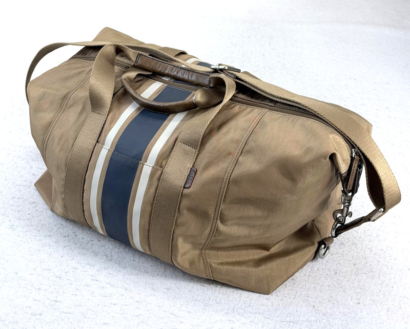 Fossil Duffel Bag Brown 19″ Travel Case Adjustable Strap Carry On Nylon Leather