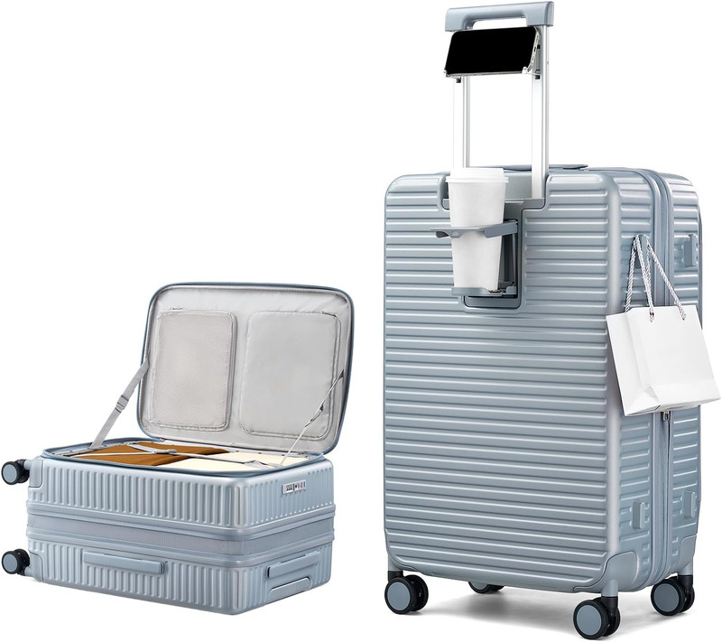 Hard Shell Suitcases 24 Inch Check in Luggage with Spinner Wheels Cup Holder, Li