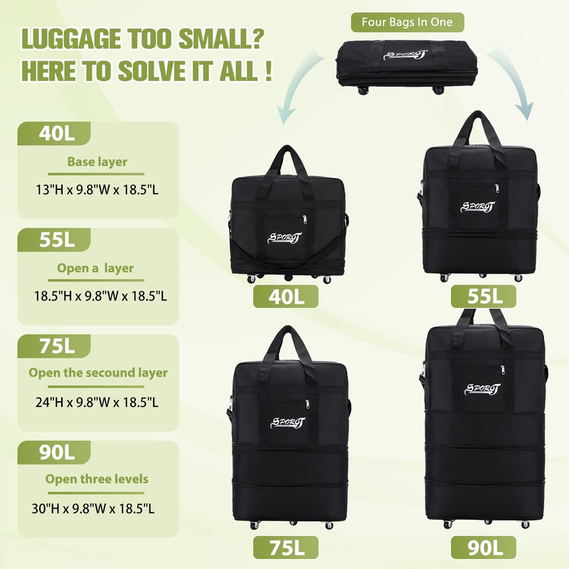 32″ 36″ Expandable Suitcase Bag 4 Layer Collapsible Rolling Luggage for Travel