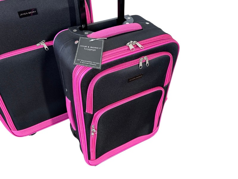 JANE & BERRY 4 Piece Soft Side Extendable Upright Luggage Set - Black / Pink gallery
