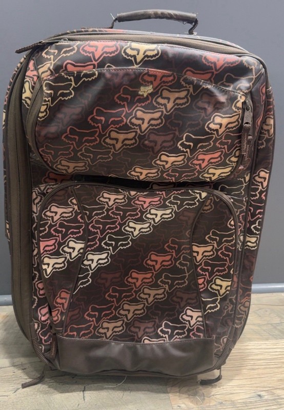 Fox Racing Rolling Suitcase Brown Rare Pre Owned