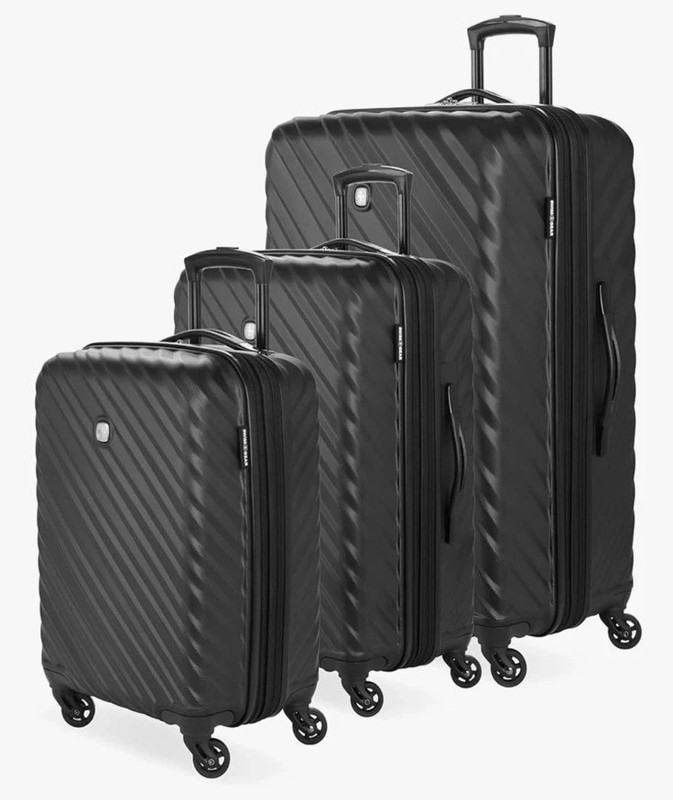 SwissGear Lightweight Expandable Spinner, Black Wave, 3-Piece Set (20”,24”,28”)