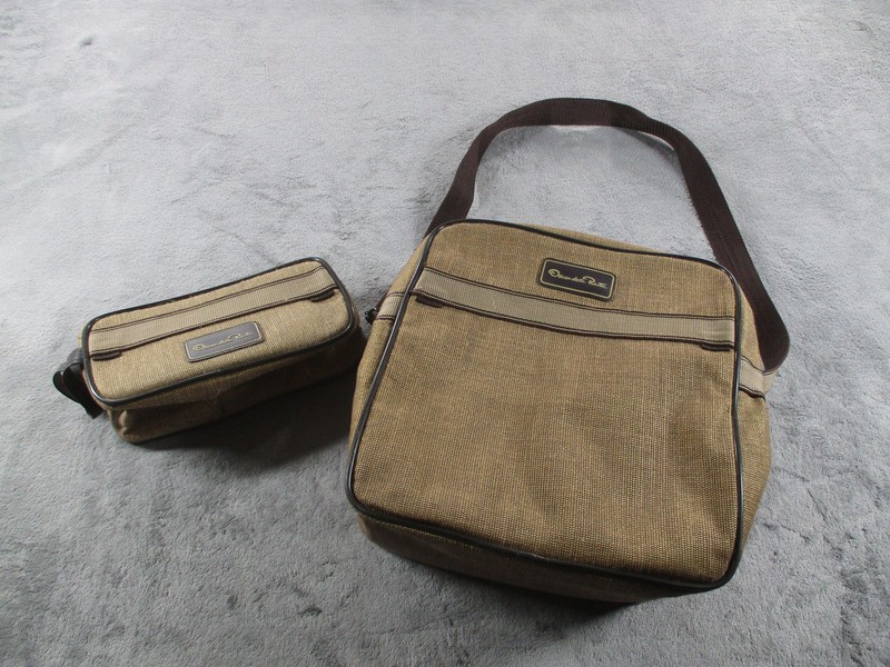 Oscar de la Renta 2 Piece Travel Bag Set Brown Shoulder Messenger Case