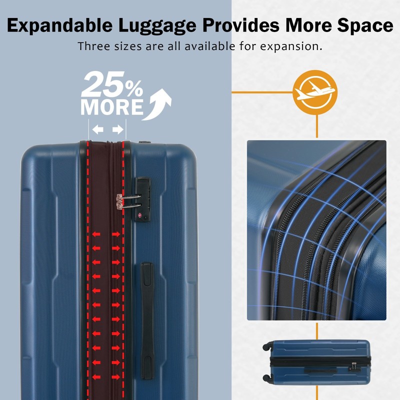 2 Pieces Luggage Sets Lightweight Carry On Suitcase With Spinner Wheels TSA Lock gallery