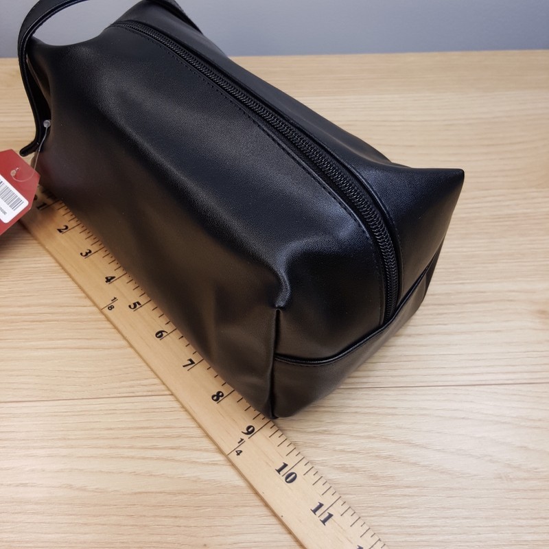 PERRY ELLIS Mens Black Faux Leather Zip Case Travel Shave Toiletry Kit Bag Pouch gallery