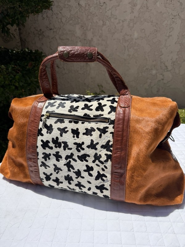 Handmade In USA Western Cowhide Leather Travel Weekender Carry-On Duffle Bag