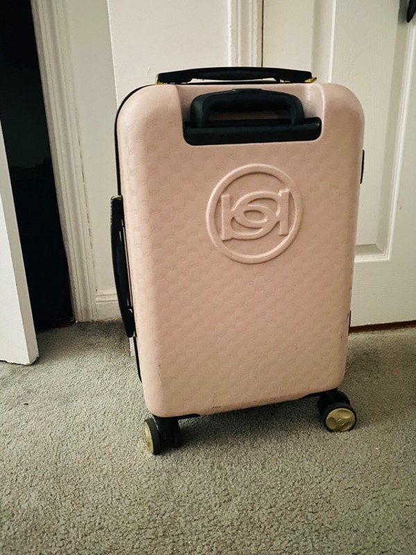 BEBE 25in Pink Quilted Texture Hardcase Spinner Logo Plate 8 Wheel Free Ship NWT