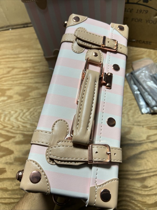 UNIWALKER Vintage Luggage Set, 2 Piece Retro Suitcase, 24in + 12in Pink Strip gallery
