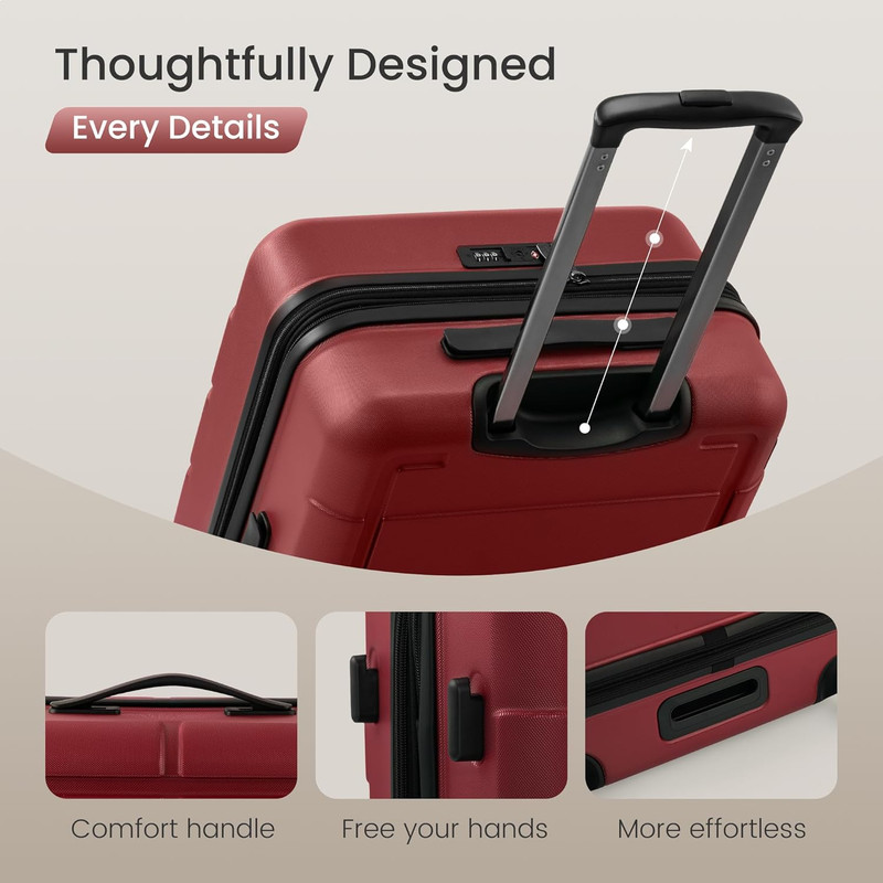 Durable 3-Piece Expandable Hardshell Luggage Set with Wheels - Wine Red gallery