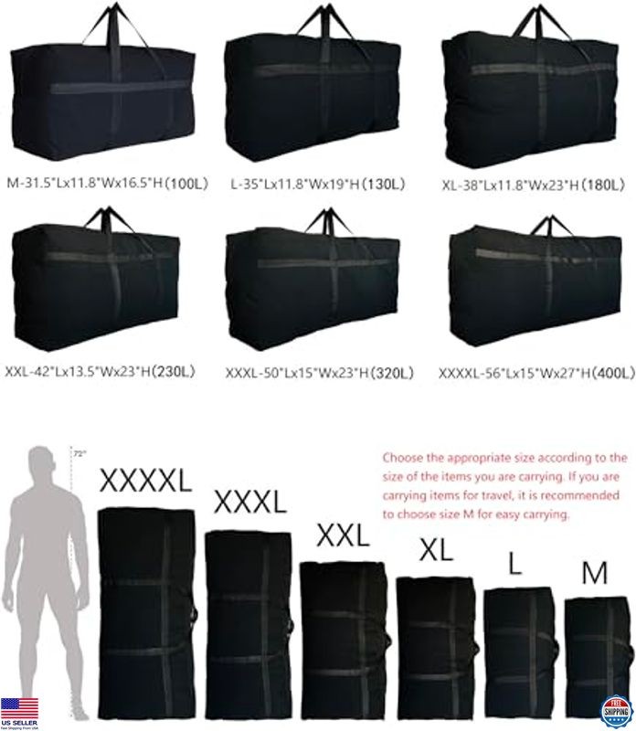Extra Large Foldable Duffle Bag with Zippers & Handles for Travel Storage gallery