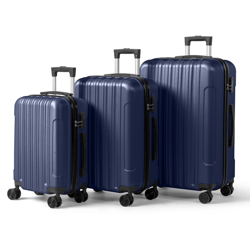 3PCS Suitcase Set Vertical Striped Frosted Case Suitcase Navy Blue