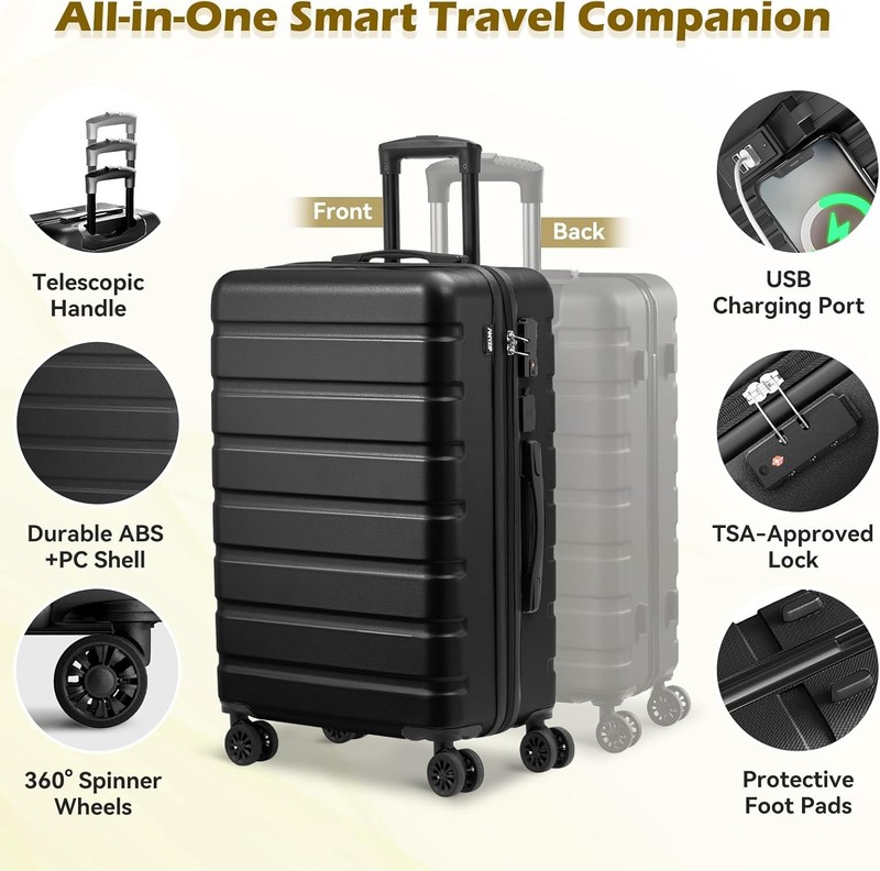 Suitcase Hardside PC ABS Lightweight USB Luggage with Wheels TSA Lock Checked-Me gallery