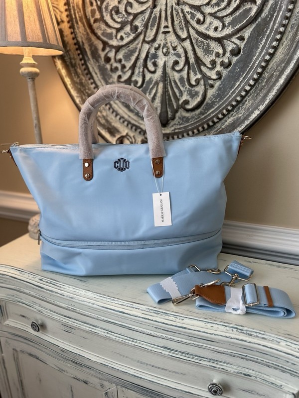 Mark & Graham Terminal 1 Expandable Travel Tote Mono “COO” Robin’s Egg READ