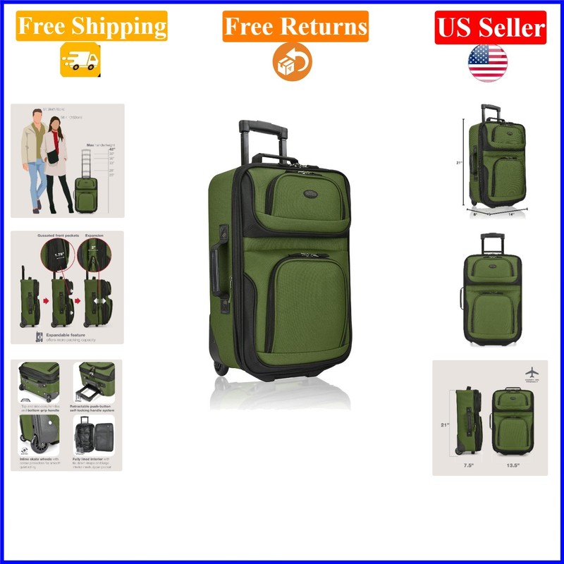 Rio 21-Inch Green Lightweight Softside Carry-On Luggage with 2-Wheel