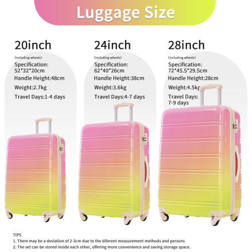 Pixie Inks Aesthetics Ombre Gradient Colour Hardshell 3 Piece Luggage Set With S gallery