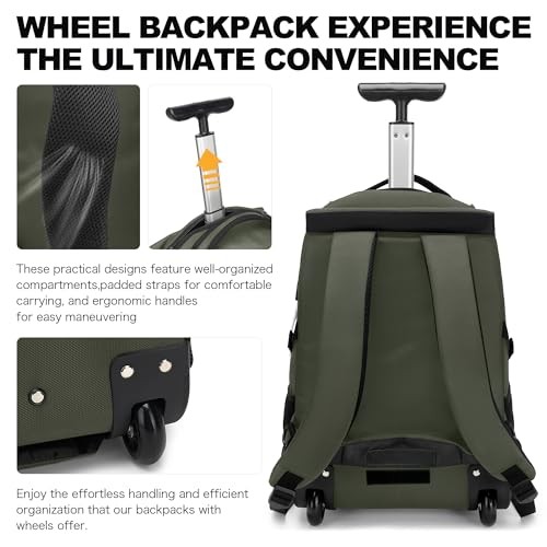 Boavan Rolling Backpack,17 inch Water Resistant Wheeled 17.3 Green gallery