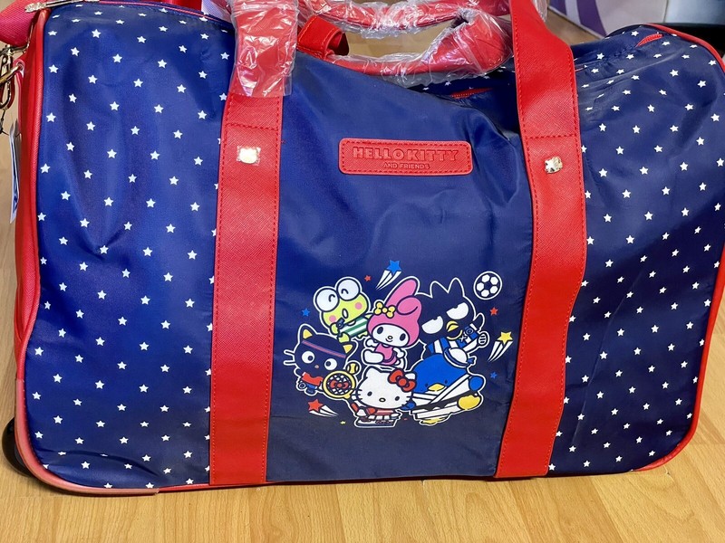 Hello Kitty And Friends Red & Blue Rolling Duffel Bag Carryon Suitcase