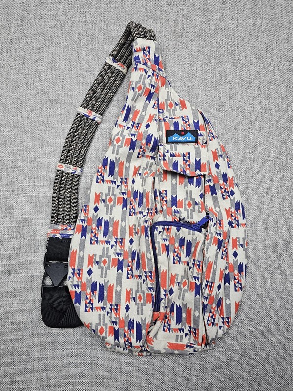 KAVU Rope Sling Backpack 20in Canvas Aztec Geometric Print Crossbody Bag Multi