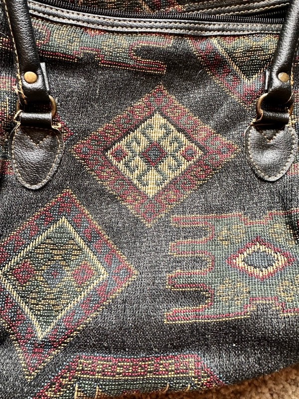 Vintage Gitano Aztec Tapestry Weekender Travel Bag Black Shoulder Duffle Large gallery