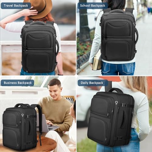 Travel Backpack, Expandable Carry on Backpack for Men, TSA 17.3 inch Black gallery