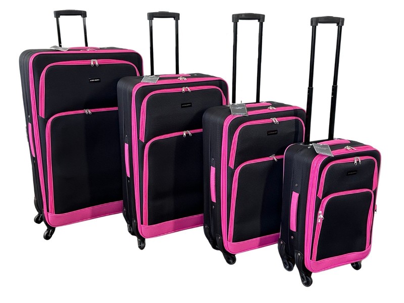 JANE & BERRY 4 Piece Soft Side Extendable Upright Luggage Set - Black / Pink gallery